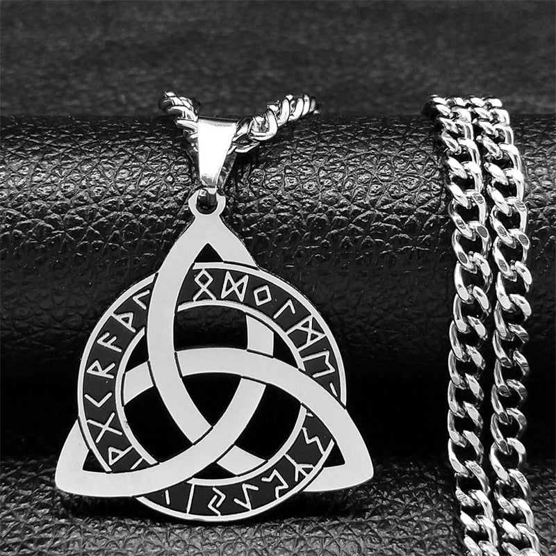 Viking Witch Celtic Knot Pendant Necklace Stainless Steel Men Chain Odin Gothic Necklace Protection Amulet Jewelry nudo de bruj