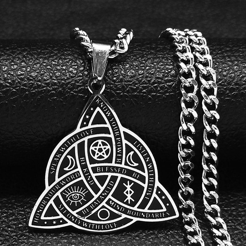 Viking Witch Celtic Knot Pendant Necklace Stainless Steel Men Chain Odin Gothic Necklace Protection Amulet Jewelry nudo de bruj