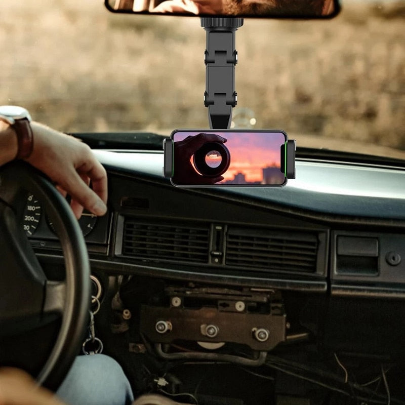 Car Phone Holder Multifunctional 360 Degree Rotatable Auto Rearview Mirror Seat Hanging Clip Bracket Cell Phone Holder for Car