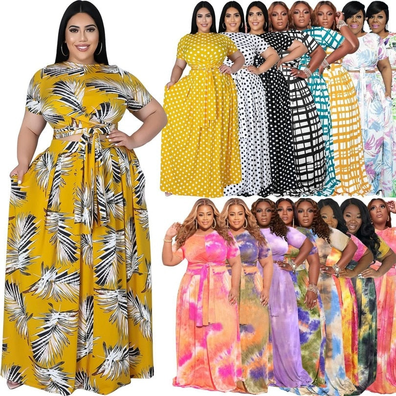 African Clothes for Women Summer African Women Printing dress Two Pieces Sets Top and Skirts African Clothing L-5XL