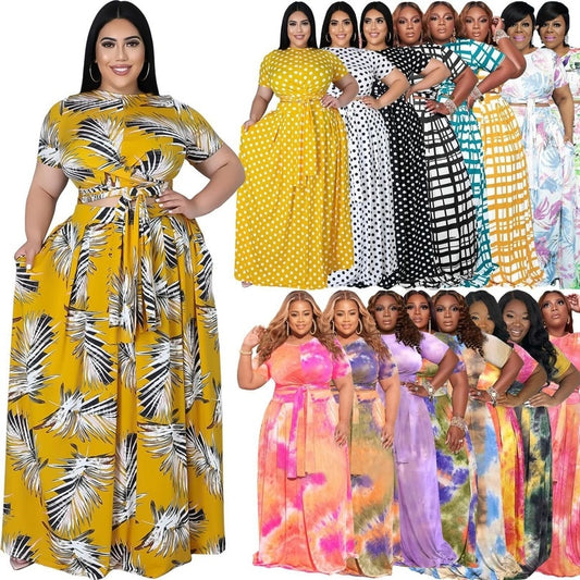 African Clothes for Women Summer African Women Printing dress Two Pieces Sets Top and Skirts African Clothing L-5XL