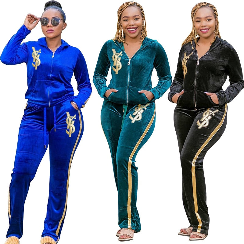 African Dashiki Velvet Two Piece Sets Women Tops And Skinny Pants Matching Sets Fashion Letter Print Tracksuit Africa Women Sets