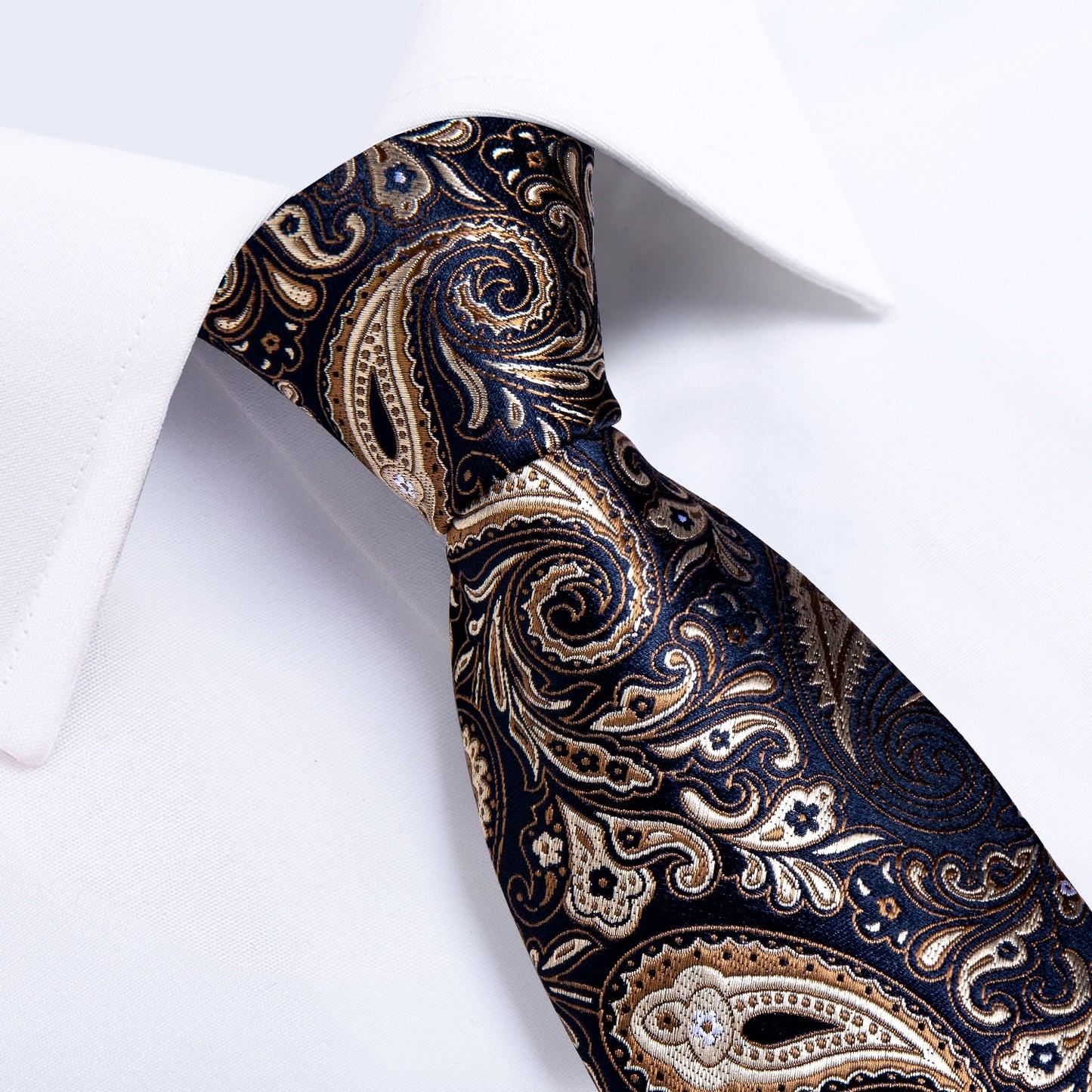 Men Tie Gold Blue Paisley Wedding Tie For Men Hanky Cufflinks Silk Men Tie Set Party Business Fashion DiBanGu Designer MJ-7249