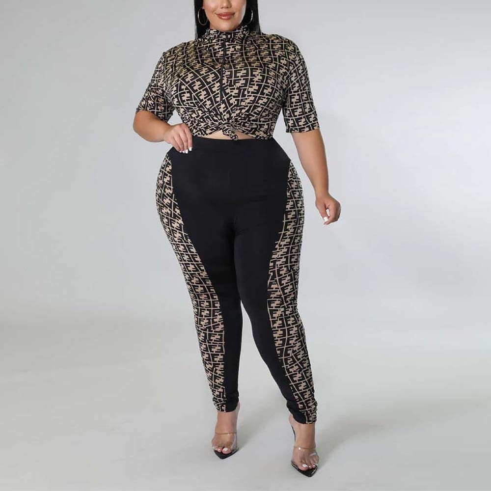 Pants Sets for Plus Size Women 2022 Geometric Printed Blouse &amp; Long Trousers Fashion Skinny Two Pieces Matching Sets Clothes New