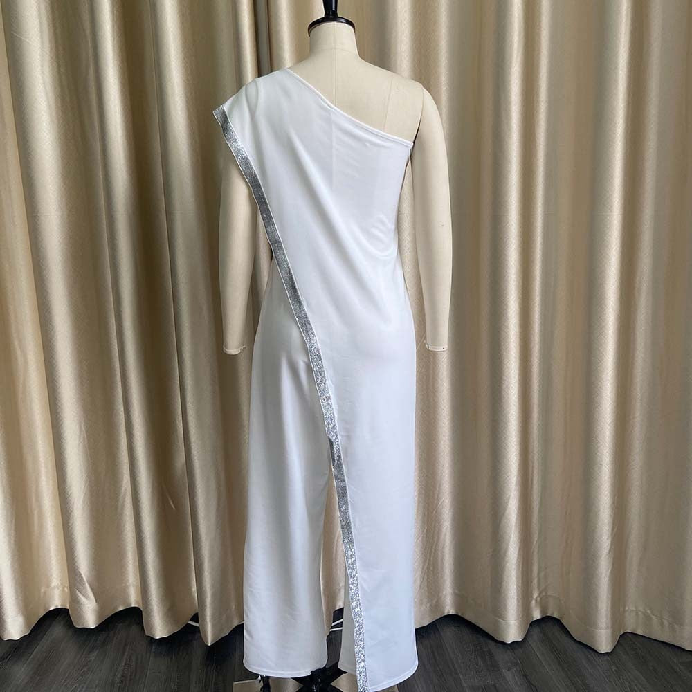 White One Shoulder Jumpsuits For Ladies Bodycon Floor Length Elegant 2022 Summer Evening Night Party Rompers &amp; Jumpsuits Clothes