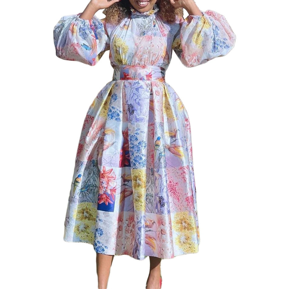 Summer African Dresses for Women 2022 New Arrival African Women Long Sleeve Printing Polyester Dress African Clothes for Women