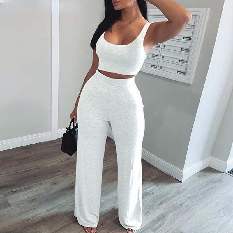 Women Two Piece Set Star Print Crop Short Tank &amp; Long Pants Suits O-neck Crop Top Sweatpants Women&#39;s Clothing Summer 2022