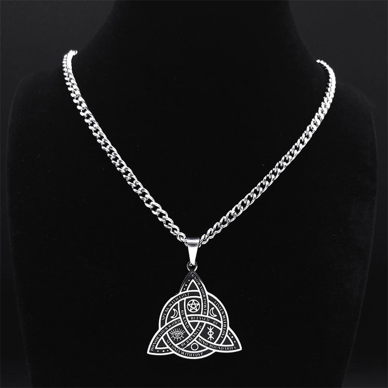 Viking Witch Celtic Knot Pendant Necklace Stainless Steel Men Chain Odin Gothic Necklace Protection Amulet Jewelry nudo de bruj