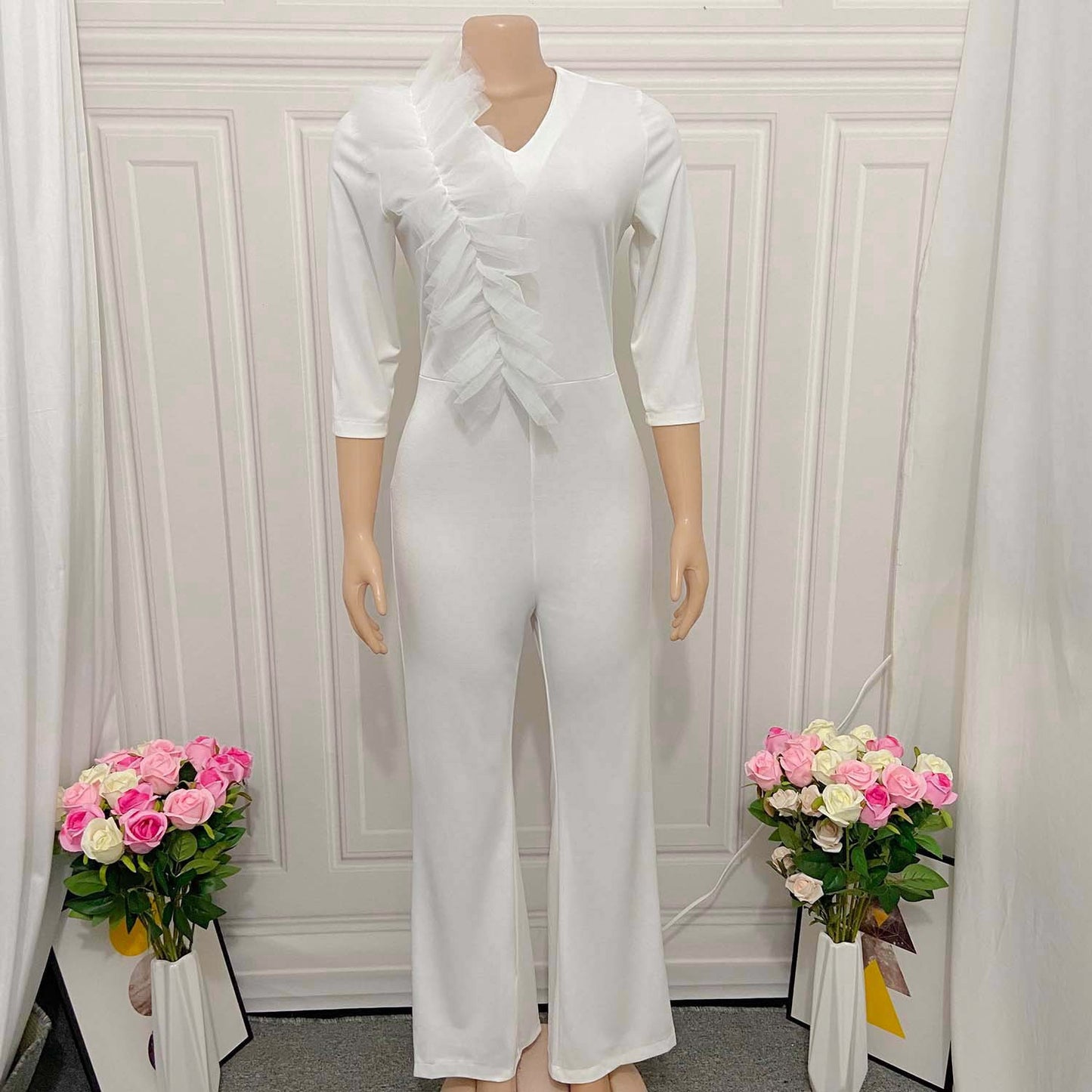 Jumpsuits For Women 2022 Elegant African White Full Sleeve Bodycon High Waist Fashion Evening Night Party Dinner Rompers Clothes