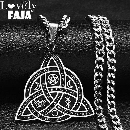 Viking Witch Celtic Knot Pendant Necklace Stainless Steel Men Chain Odin Gothic Necklace Protection Amulet Jewelry nudo de bruj