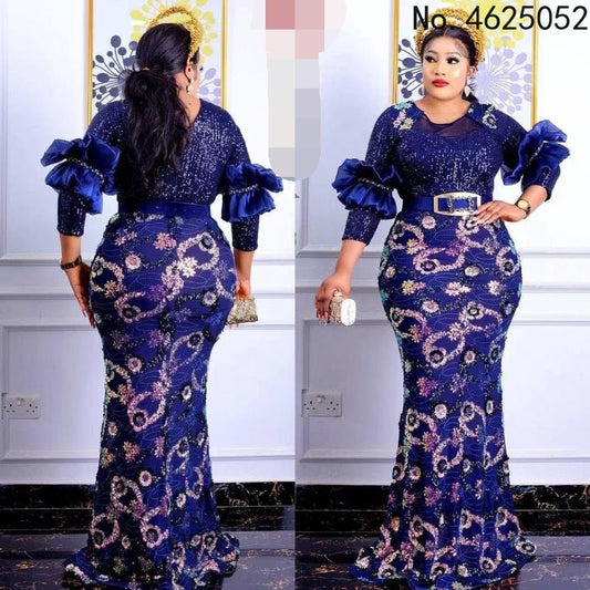 African Dresses for Women 2022 New Elegant African Women Sequined O-neck Polyester Long Dress Maxi Dress African Clothes Women