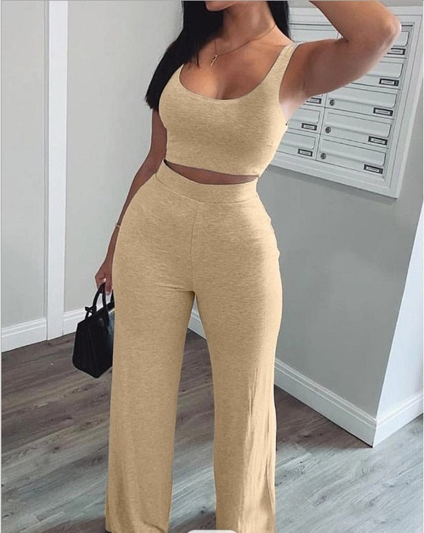 Women Two Piece Set Star Print Crop Short Tank &amp; Long Pants Suits O-neck Crop Top Sweatpants Women&#39;s Clothing Summer 2022