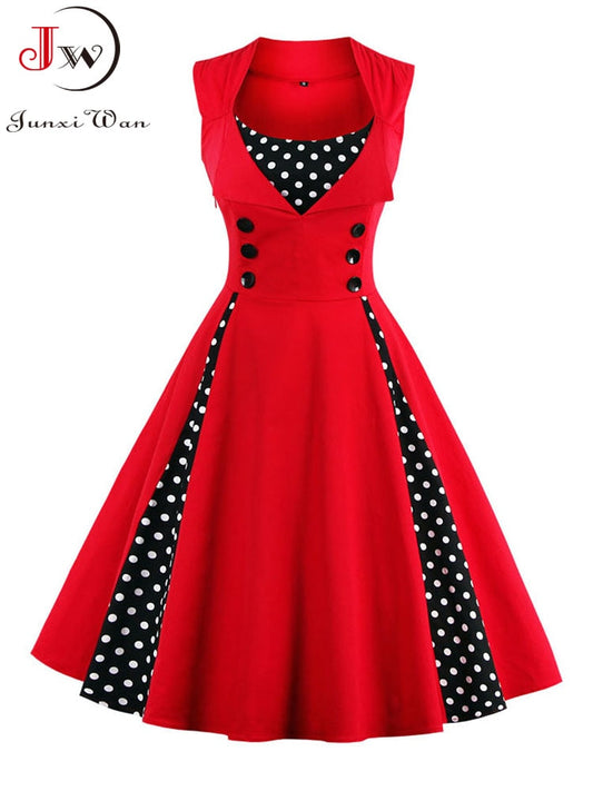 S-4XL Women Robe Retro  Vintage Dress 50s 60s Rockabilly Dot Swing Pin Up Summer Party Dresses Elegant Tunic Vestidos Casual