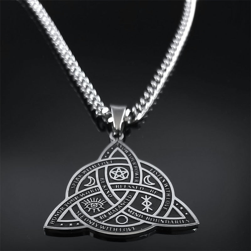 Viking Witch Celtic Knot Pendant Necklace Stainless Steel Men Chain Odin Gothic Necklace Protection Amulet Jewelry nudo de bruj