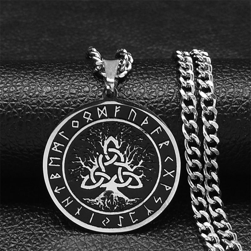 Viking Witch Celtic Knot Pendant Necklace Stainless Steel Men Chain Odin Gothic Necklace Protection Amulet Jewelry nudo de bruj