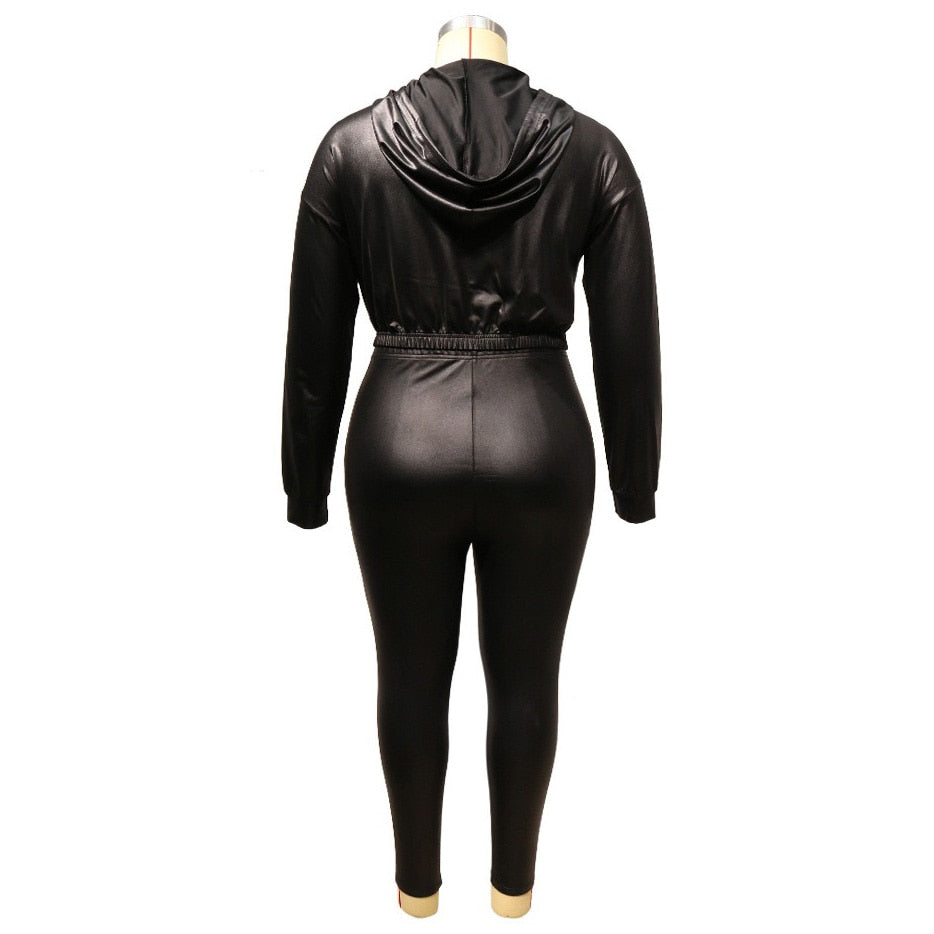 Women Elegant Pu Leather Jumpsuits &amp; Rompers High Waisted Single Breasted Tassel Turn Down Collar Luxury Evening Night Club Hot