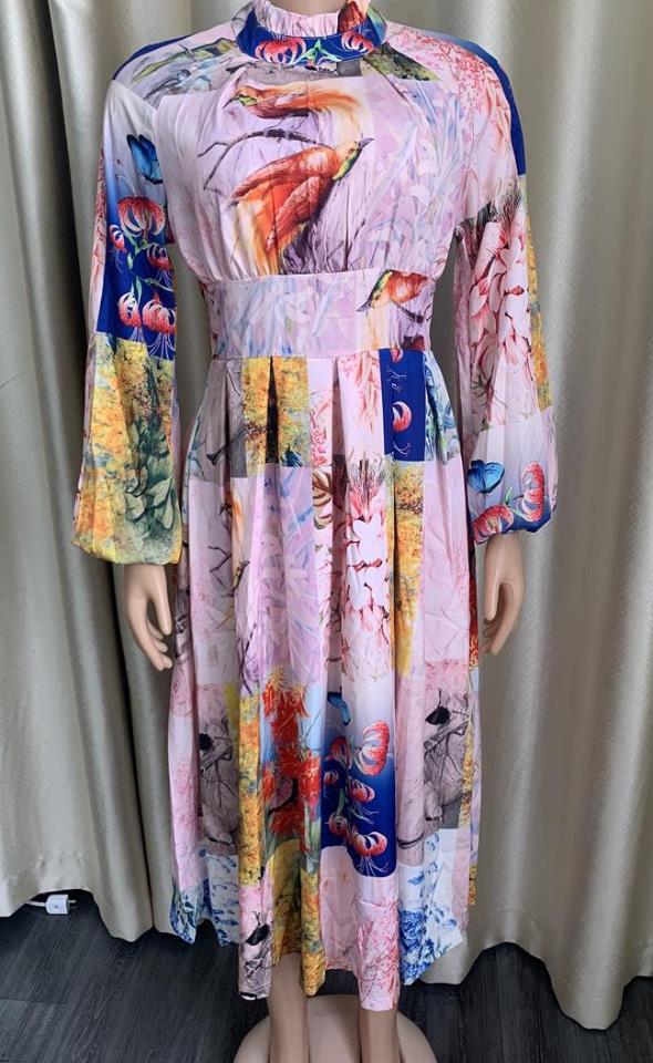 Summer African Dresses for Women 2022 New Arrival African Women Long Sleeve Printing Polyester Dress African Clothes for Women