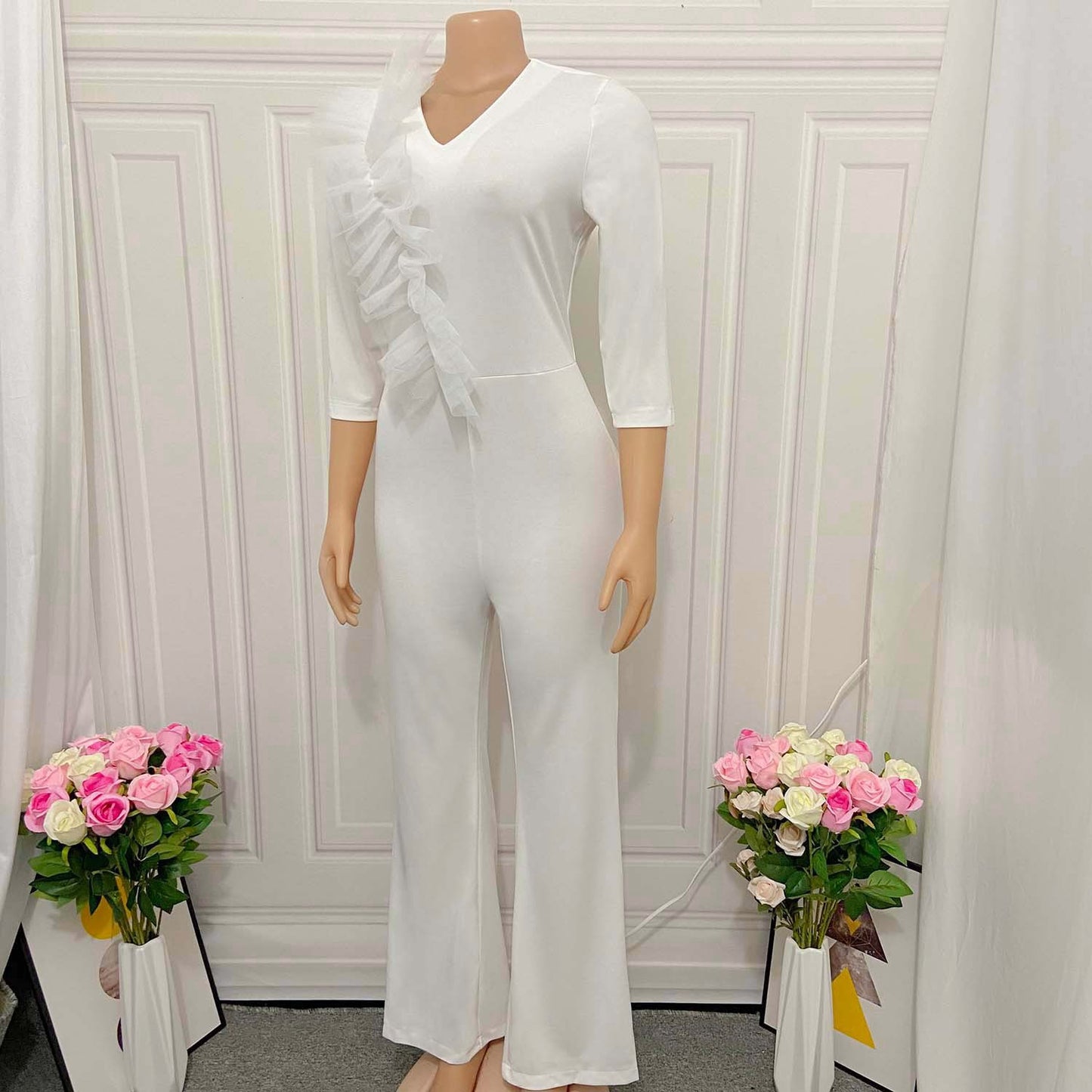 Jumpsuits For Women 2022 Elegant African White Full Sleeve Bodycon High Waist Fashion Evening Night Party Dinner Rompers Clothes