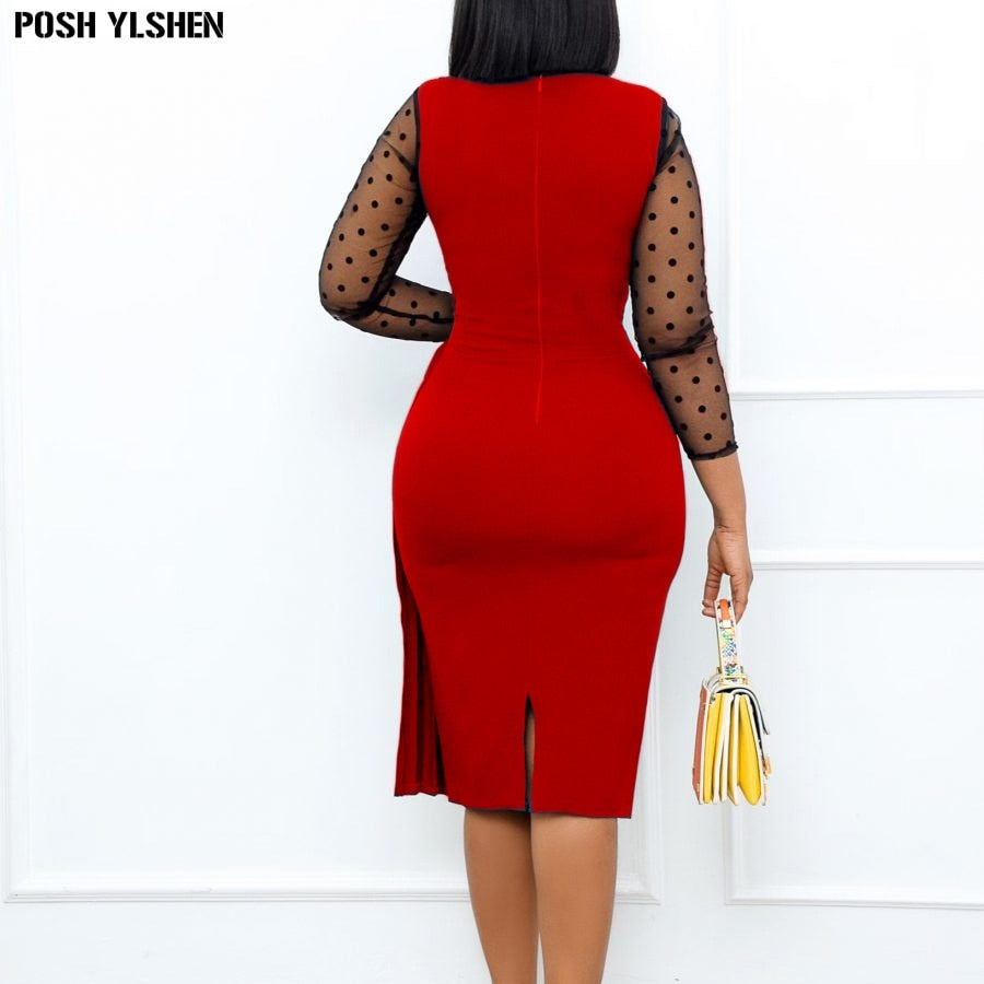 Summer Bodycon Dress African Dresses for Women 2022 Sexy Elegant Mesh Sleeve Pleat Bandage Robe Africaine Femme African Clothes